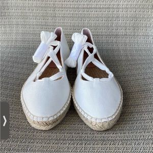 J. Crew Tan and White Espadrilles with Lace-Up Design